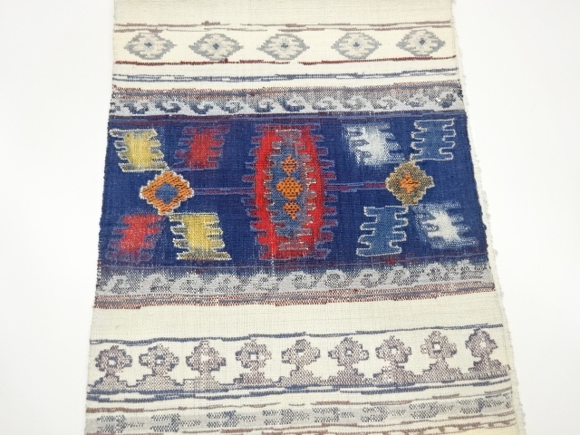  手織り真綿紬横段に抽象模様織出し名古屋帯